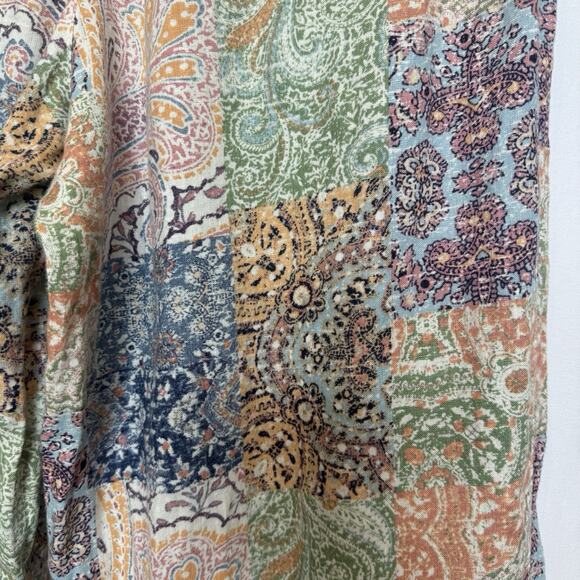 Rachel Zoe Womens Linen Resort Patchwork Wide Leg Pants Size L Prep Beach Paisle - Picture 9 of 13